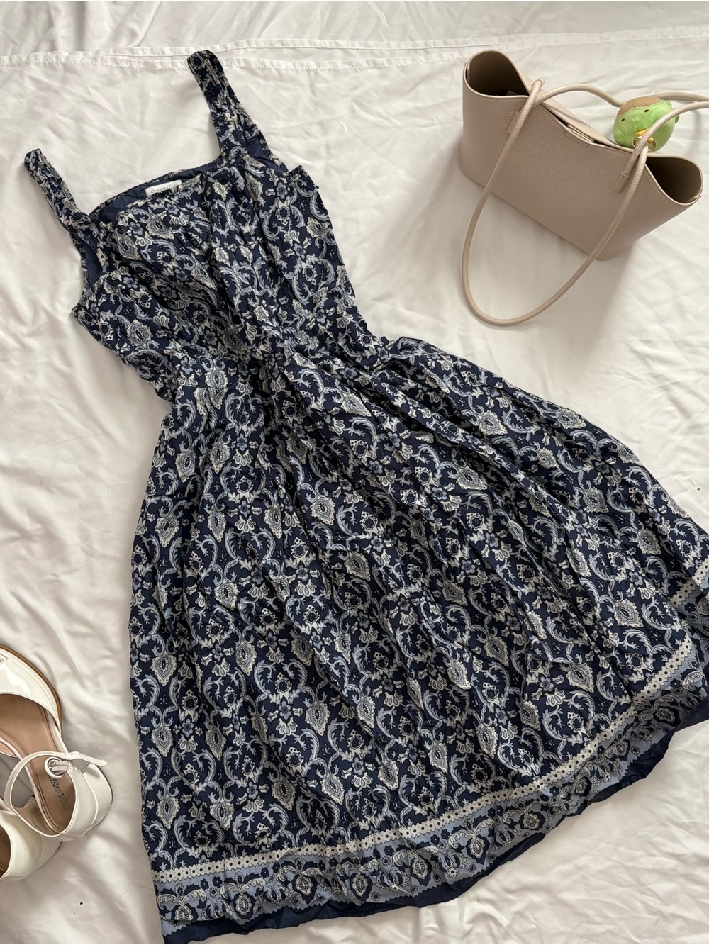 Charter Club Navy and Cream Floral Midi Dress